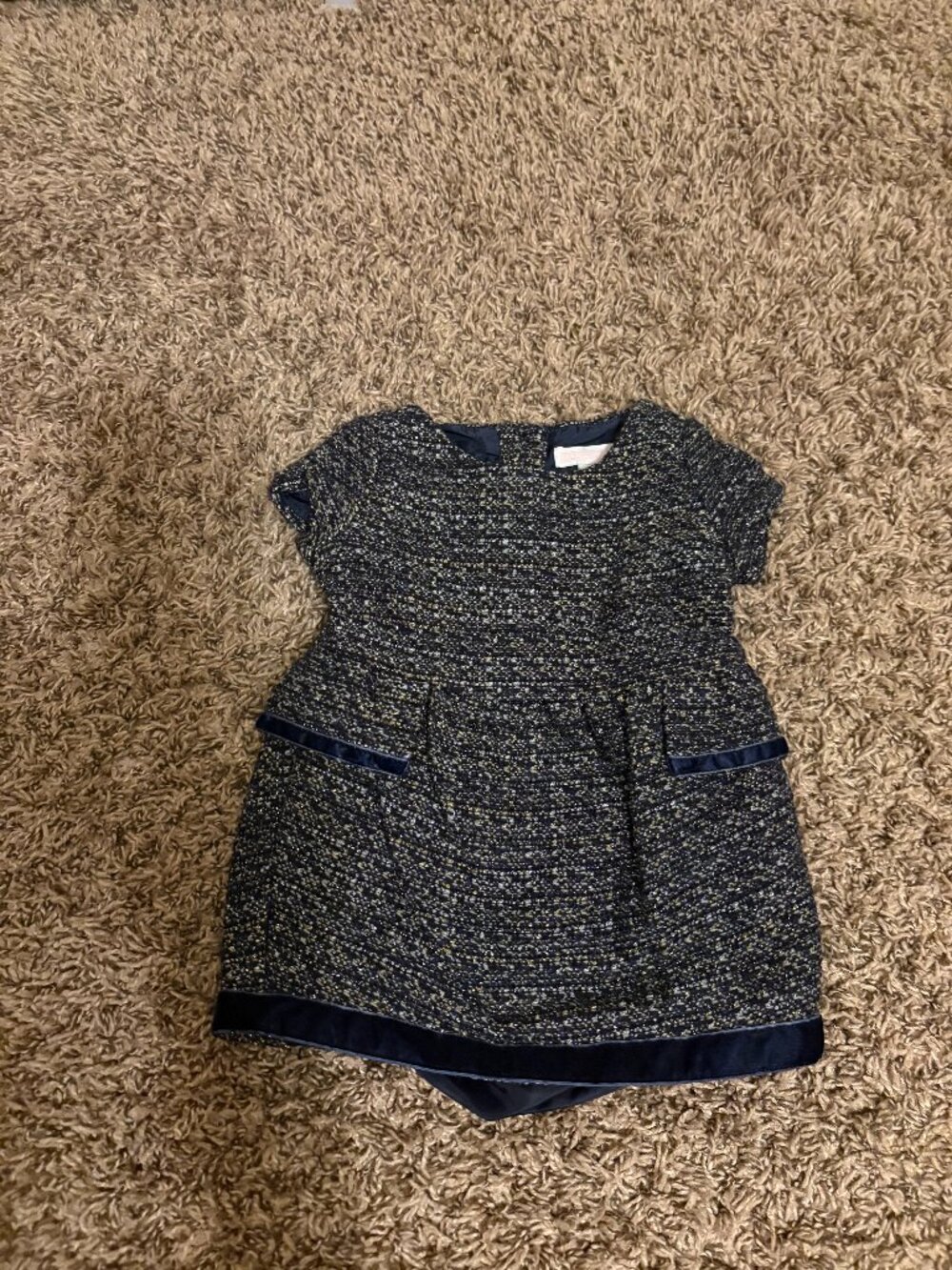 Janie and Jack Textured Dress 3-6 Months Sparkly Matching Bloomers Velvet Trim